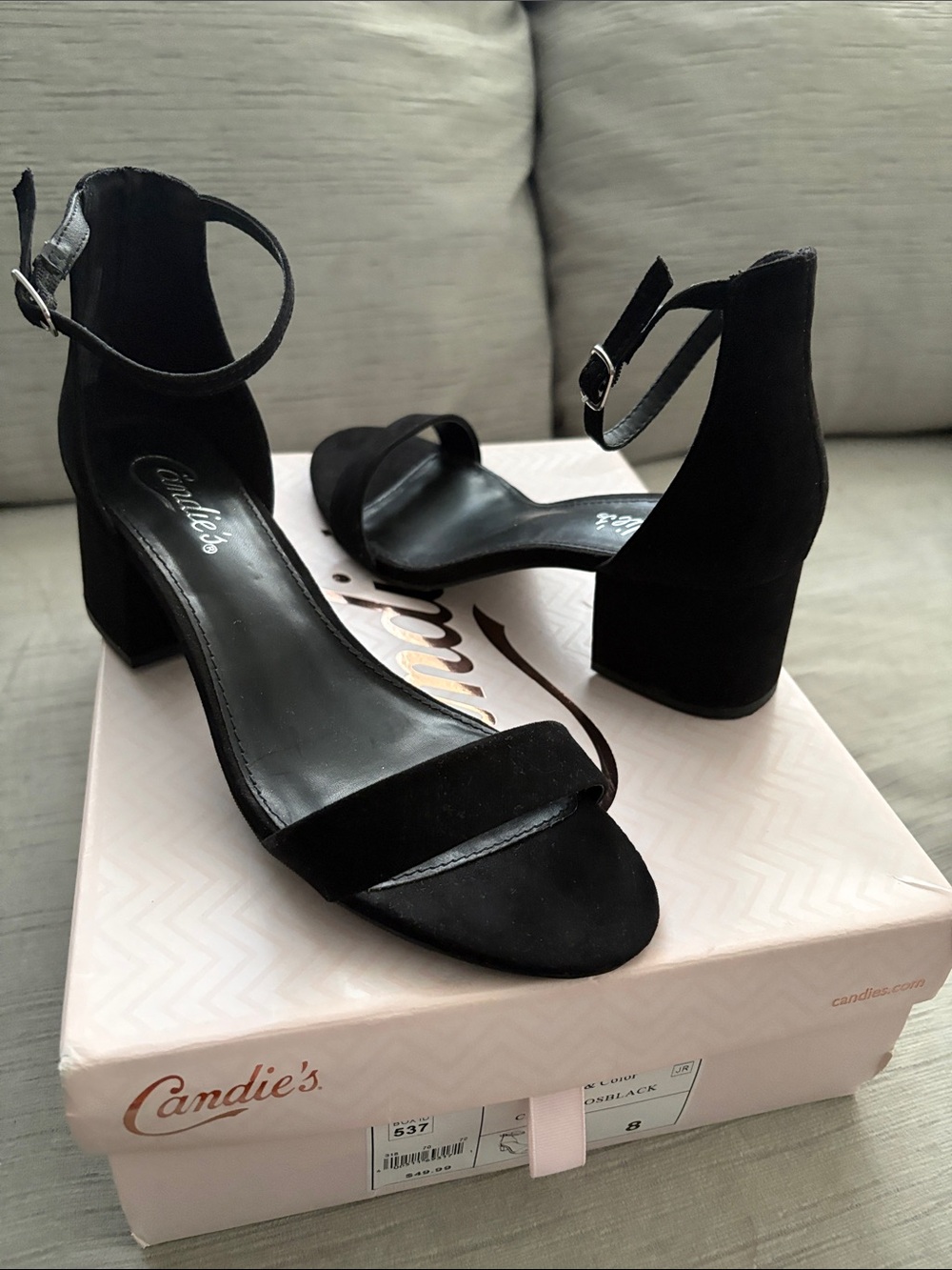 Candie's Black Suede Ankle-Strap Heels